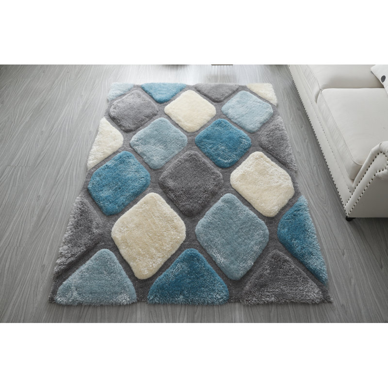 Tapis à poils longs bleu / ivoire / gris Corey-Leigh, Rectangle 5 pi x 7 pi