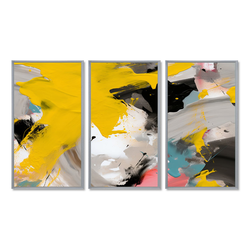 Cordez - ensemble d'art mural abstrait, Encadrement argenté, H 40 po x l 60 po x P 1 po