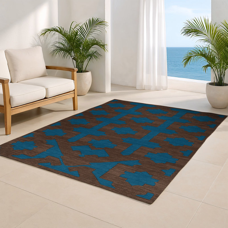 Trellis Blue Indoor and Outdoor Area Rug, Rectangle 2' x 3'