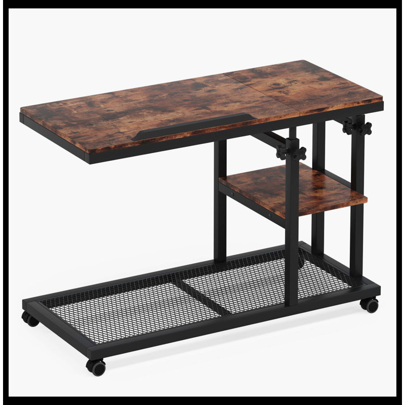 Table C réglable en hauteur, table d'appoint mobile avec planche à dessin inclinable, Brun rustique