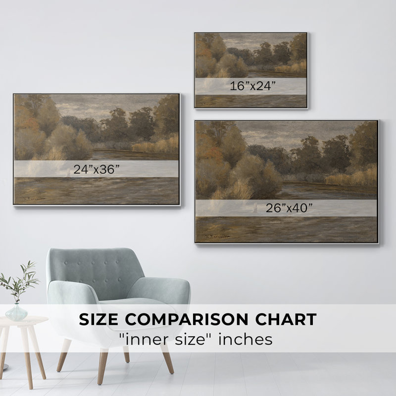 Paysage rétro DCBXXVII, Toile encadrée flottée blanche, H 17 po x l 25 po x P 2 po