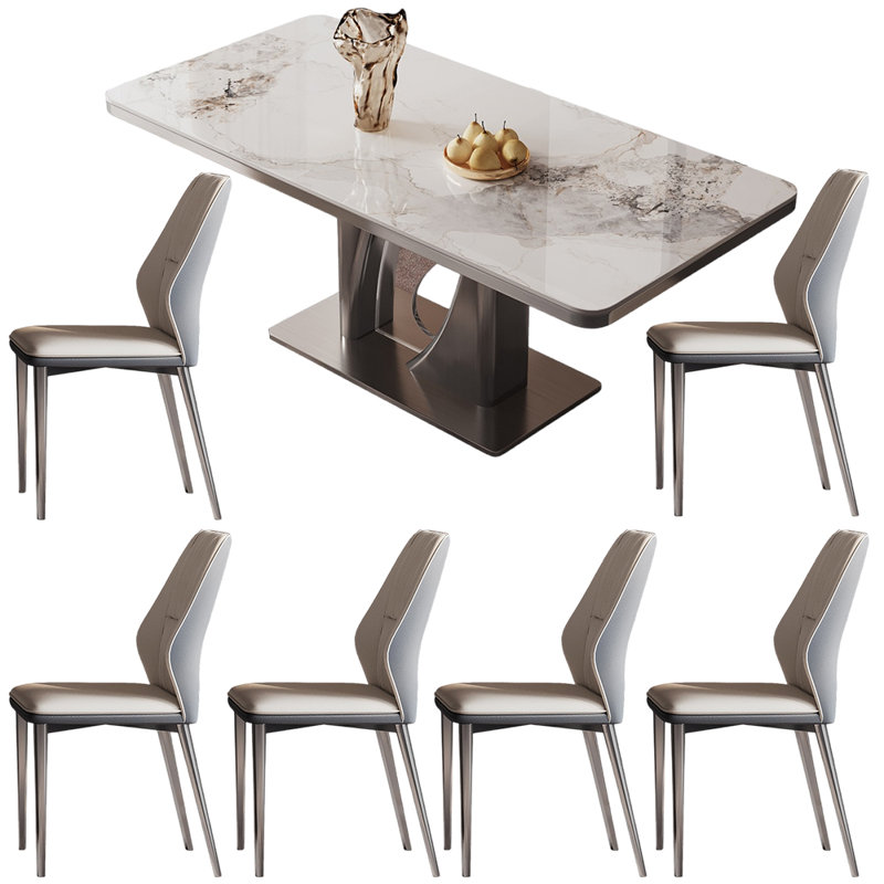 Ensembles de table de salle à manger simple et moderne de style italien, Blanc / Gris, H 29,53 po x L 62,99 po x l 33,46 po