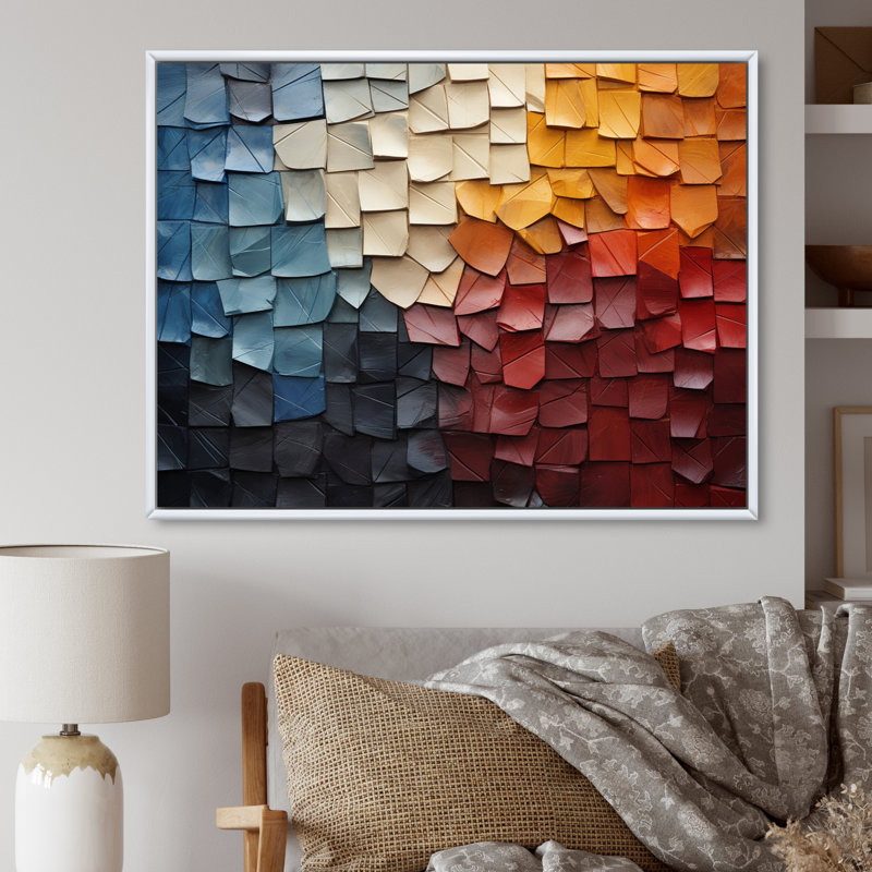 Forest Red Wood Collage III - Modern Wall Decor, H 12 po x l 20 po x P 1 po, Cadre flottant blanc