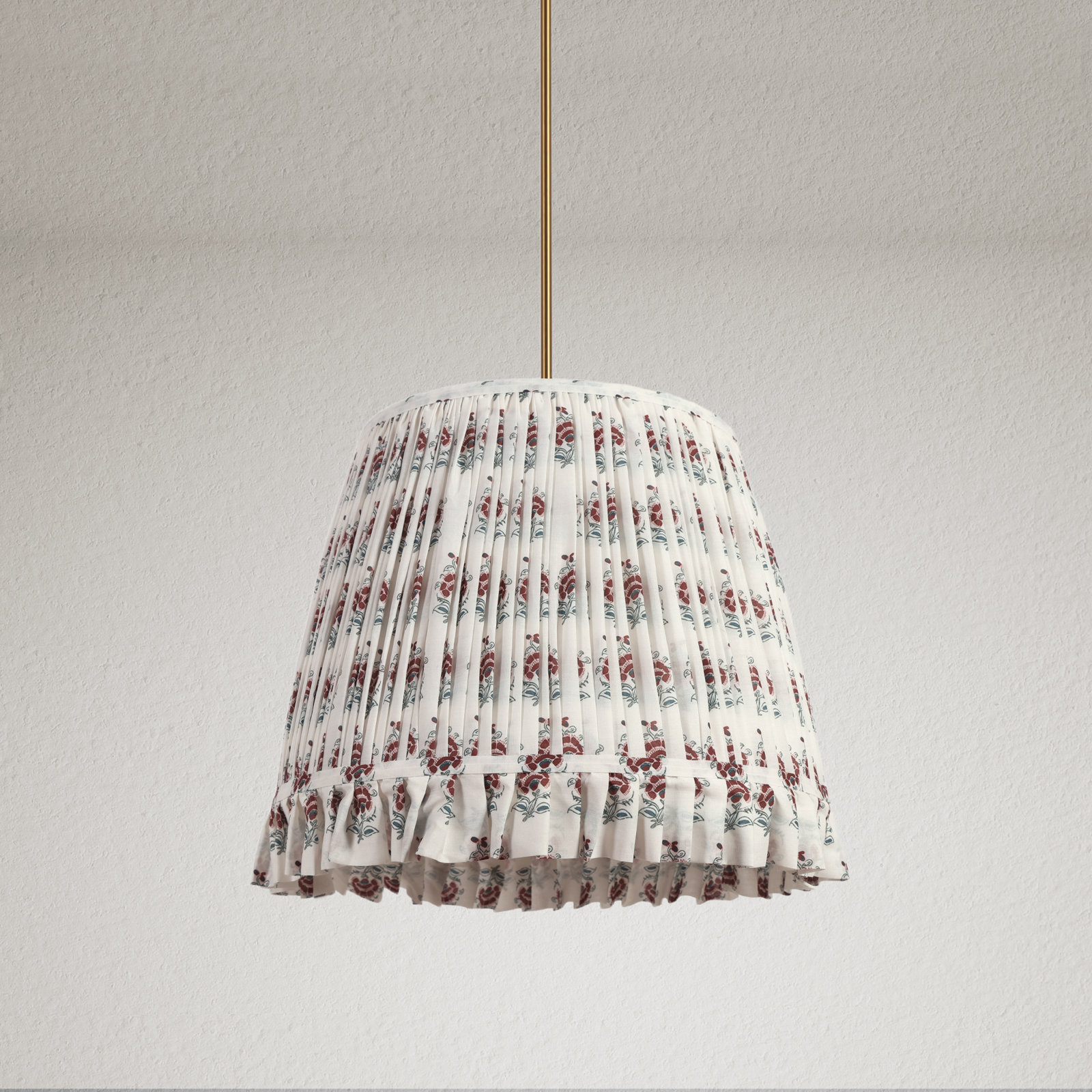 - Light Brass Pendant, Rust-Red Floral