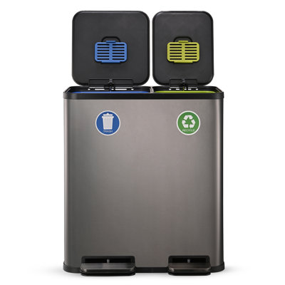 Simpli-Magic 18.5 Gallon (40L x 30L) Dual Compartment Step Trash Can – Kitchen Garbage Can with Waste & Recycling Bins – Slow-Close Lid, Odor Control, Hands-Free, Gunmetal