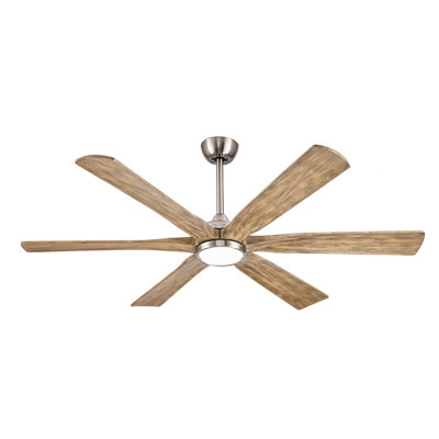 Light Wood 6 Blade Ceiling Fan With Light And Remote Control,quiet Operation For Living Room Or Bedroom