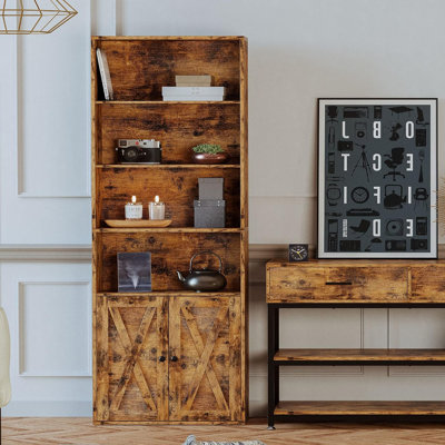 Floor - standing Industrial Bookshelf with Doors, 70 Inch Tall Design, Versatile for Living Room and Study by Trent Austin Design