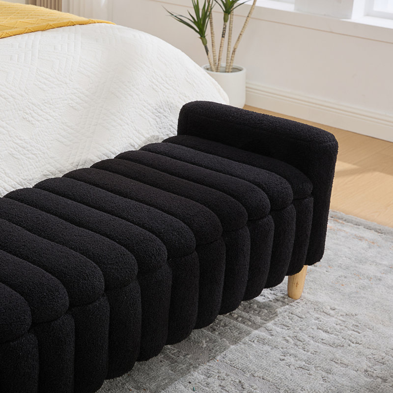Banc de bout moderne rembourré avec rangement à rabat, Black, Black