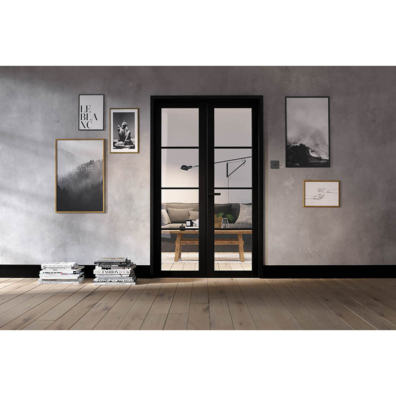 Soho Clear Glazed Primed Black Internal Door W4 Pair