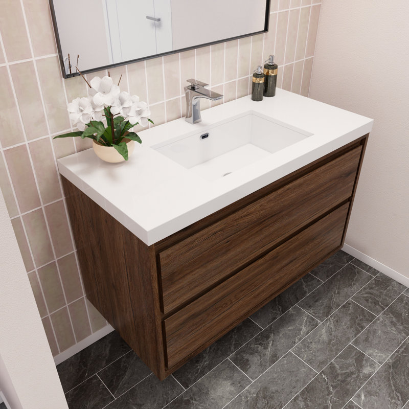 Azden 42" Wall-Mounted Single Bathroom Vanity Set, Rosewood