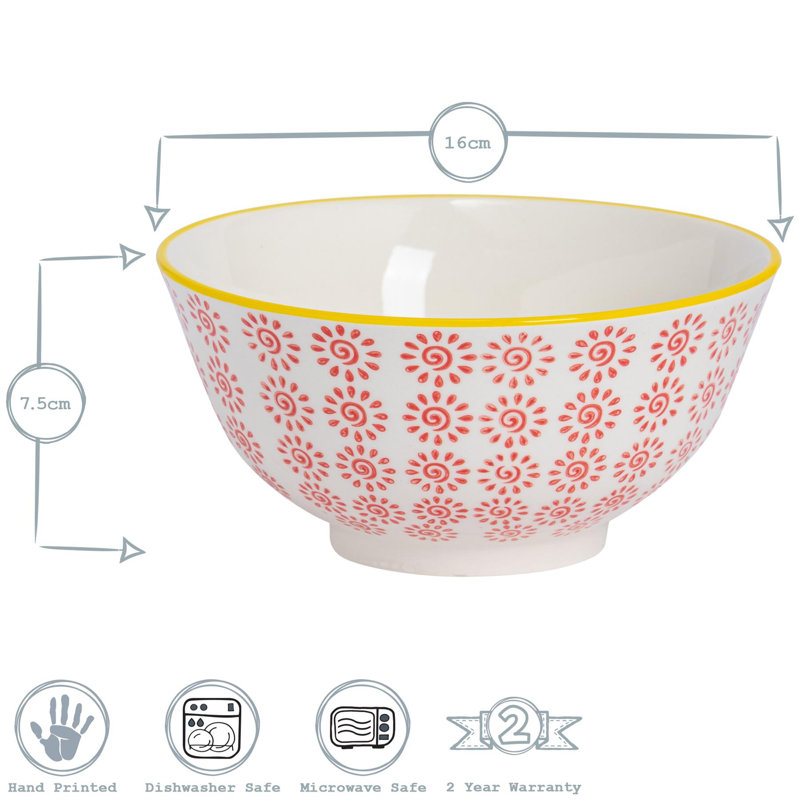 Nicola Spring - Hand-Printed Cereal Bowls - 16cm - 6 Colours