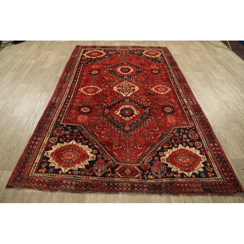 Tapis rouge en laine noué à la main de conception unique 5 pi 4 po x 8 pi 3 po Arawn