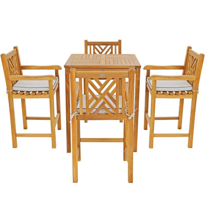 Outdoor 5 - Piece Teak Bistro Set with Cushions