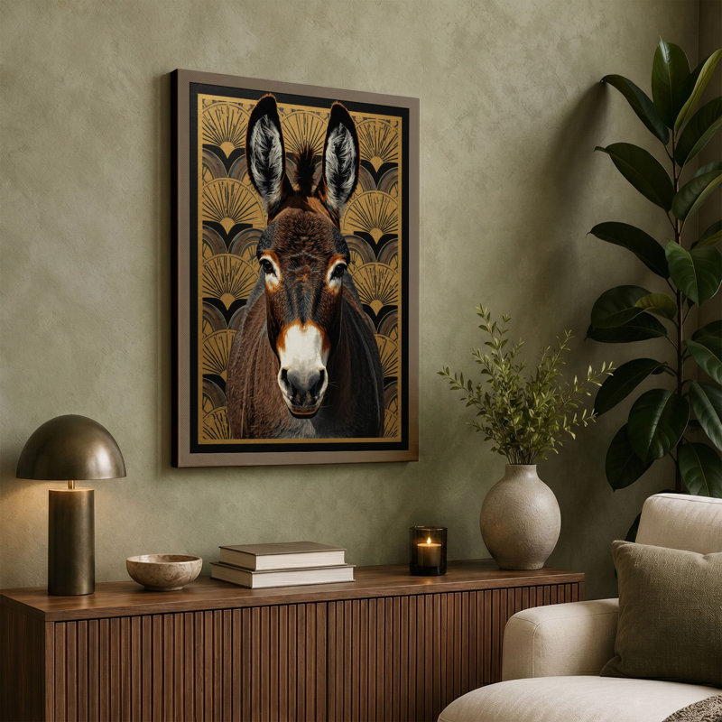 Donkey Portrait in Gold Art Deco - Wrapped Canvas, 18x12 - 45.7 x 30.5 cm, Ochre Border