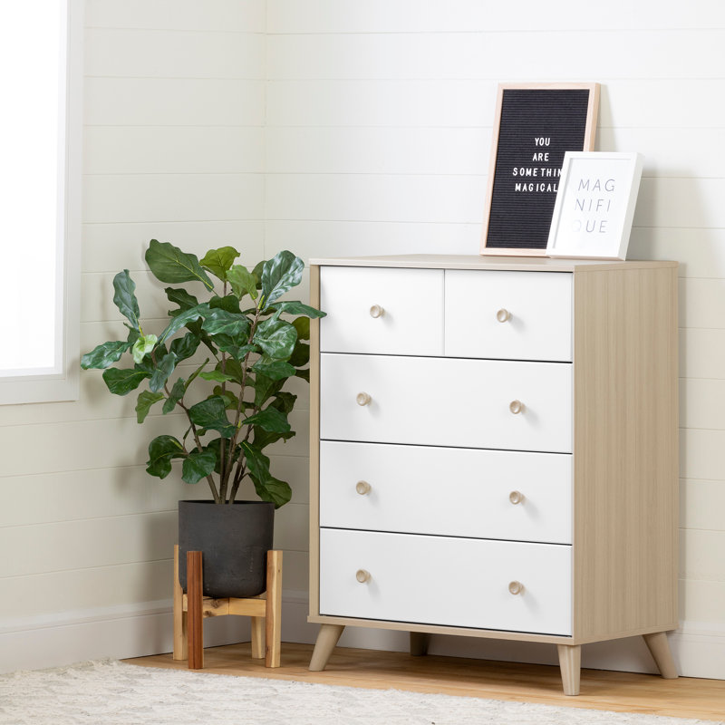 Rafferty Kids 5-drawer chest of drawers, Orme doux / blanc pur / peu robuste