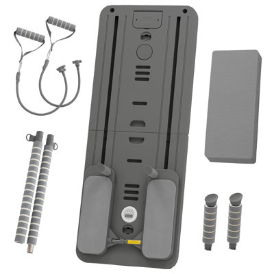 Ensemble de planche de Pilates pliable avec minuterie et support pour téléphone, Home Fitness Reformer, gris