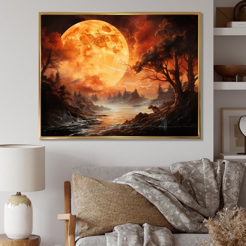 Planète Vénus, ambre lumineux II sur toile, H 24 po x l 32 po x P 1 po, Cadre flottant doré