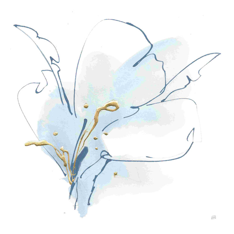 Bleu et or floral II, H 12 po x l 12 po