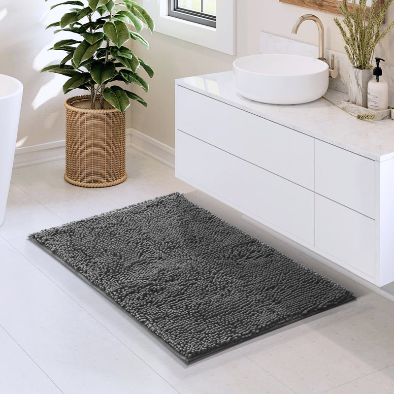 Kalyce Ultra Absorbent Non-Slip Chenille Bath Rug, 20"W x 32"L, Gray