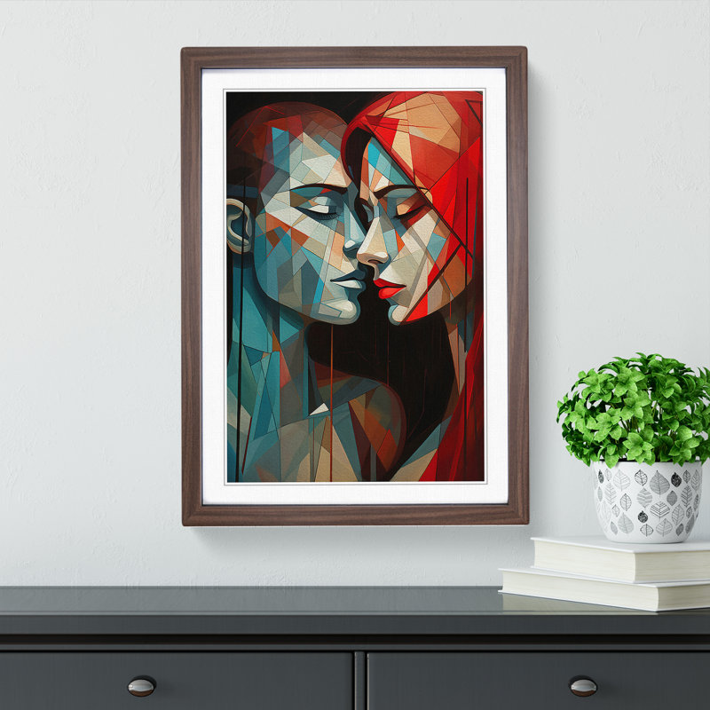 XYZ-FRM-V1223-4387 Lovers Geometric No.3 - Single Picture Frame Print on Wood, Walnut , 46cm H x 34cm W x 2cm D