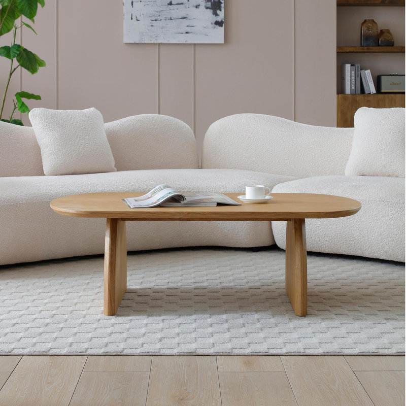 Table basse moderne en bois massif minimaliste, table basse de salon de forme ovale, table d'appoint à base courbée Creative