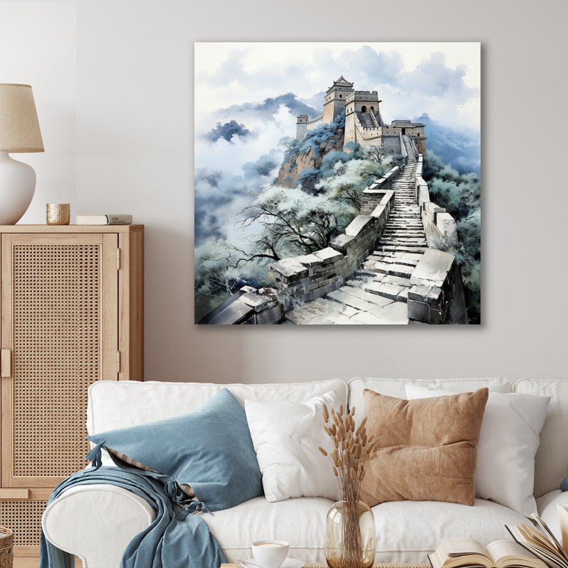 Grande muraille de Chine paysage IV - Art mural Chine, H 16 po x l 16 po x P 1 po, Toile tendue