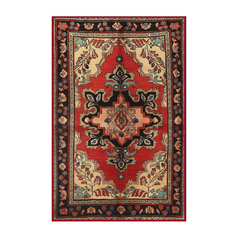 Tapis traditionnel crème / rouge, Rectangle 4 pi x 6 pi