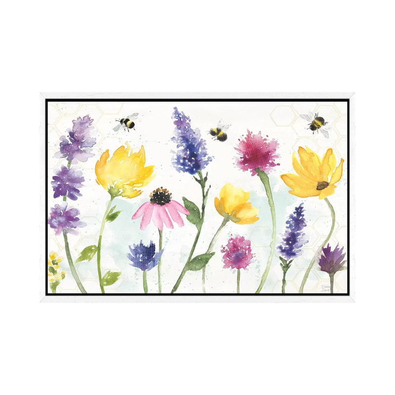 Bee Harmony I by Dina June - Painting on Canvas, White Framed, 45.72cm H x 66.04cm W x 3.81cm D