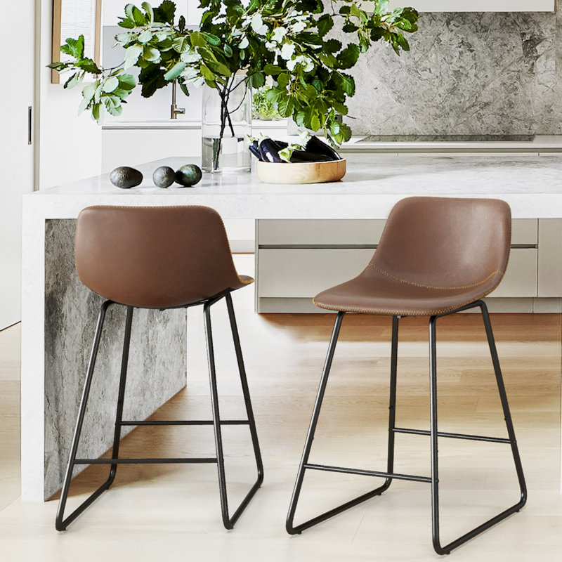 Tabouret de bar et de comptoir Ardra, Similicuir - brun, Tabouret de comptoir (siège d’une hauteur de 24