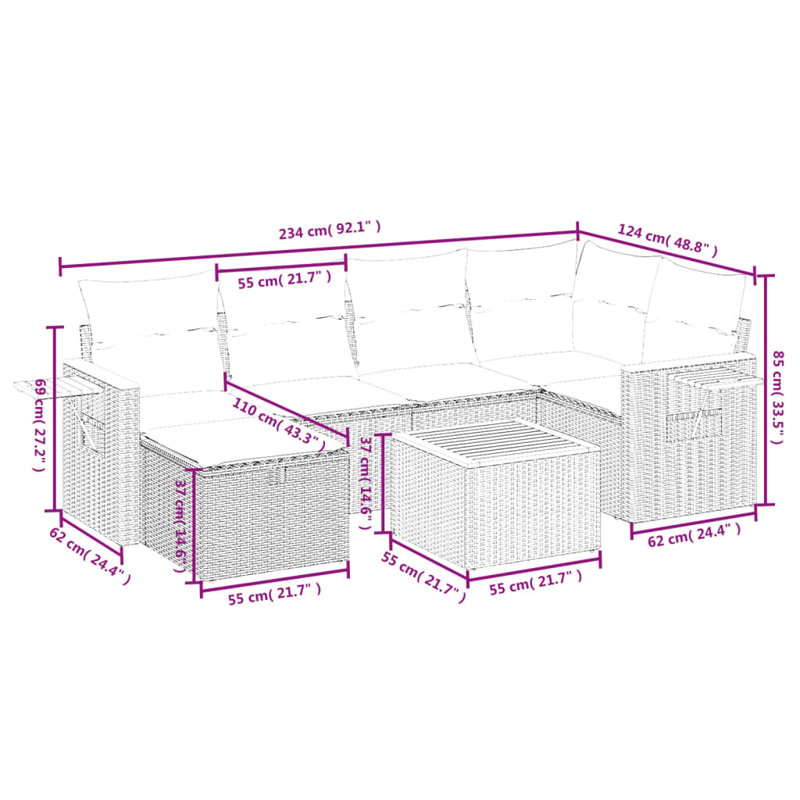 Ensemble de canapé de jardin Vidaxl beige, blanc crème
