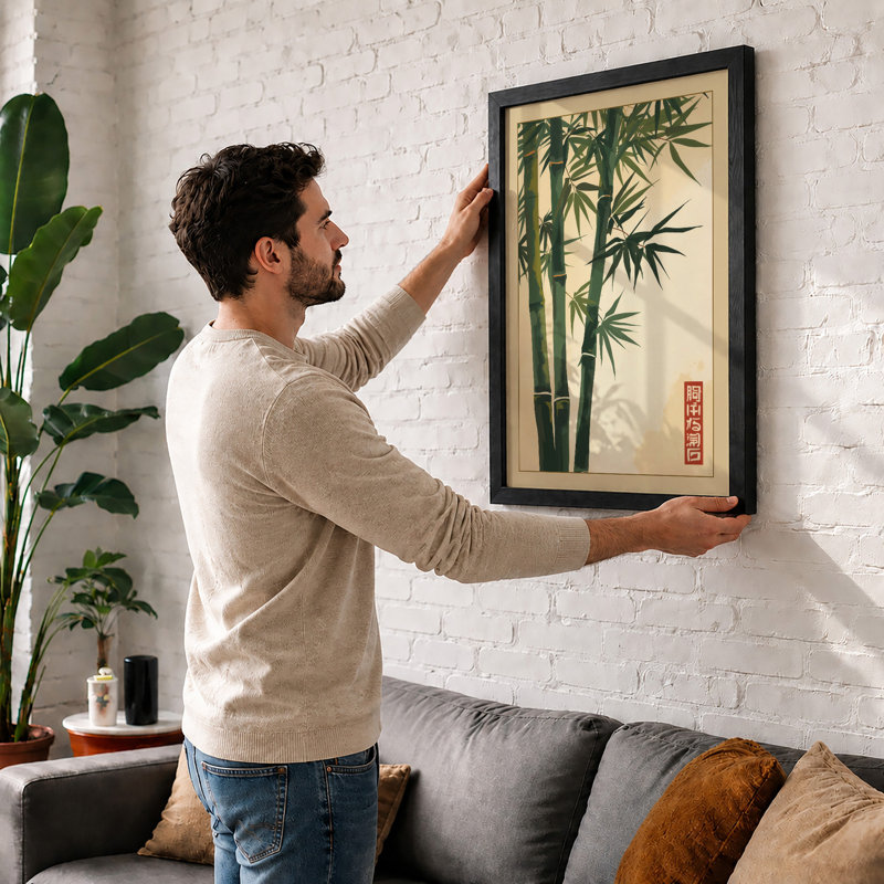 Bamboo Stems Japandi - Framed Print, A2 - 59.4 x 42.0 cm, Oak