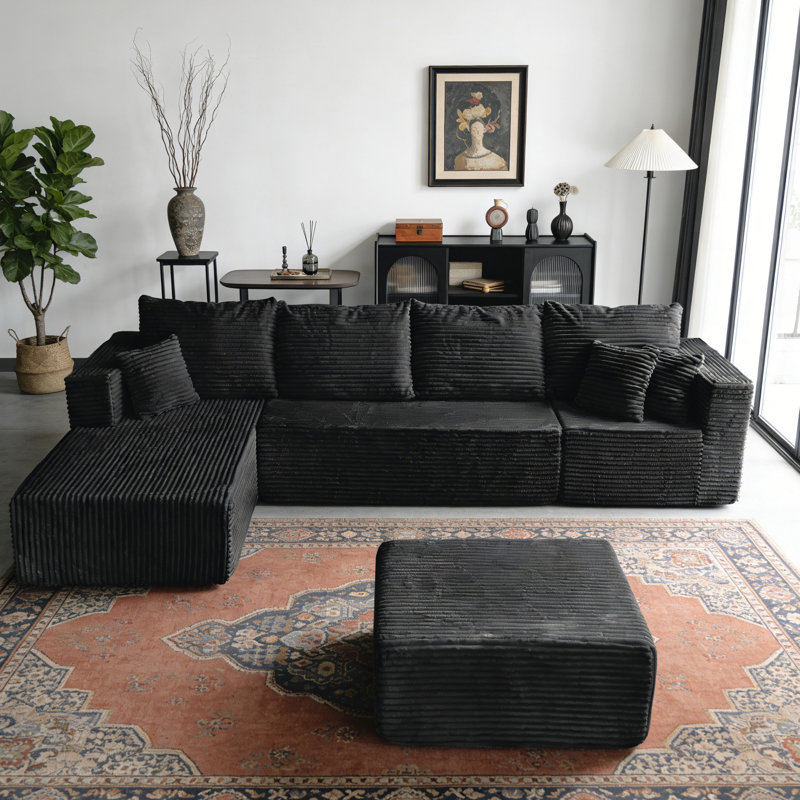 Canapé modulaire en forme de U 133,86 "avec repose-pieds amovible, Noir