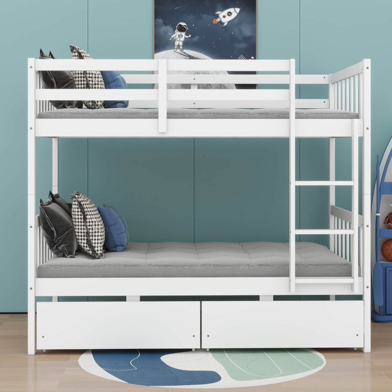 Twin Over Twin Bunk Bed With Storage Drawers, White