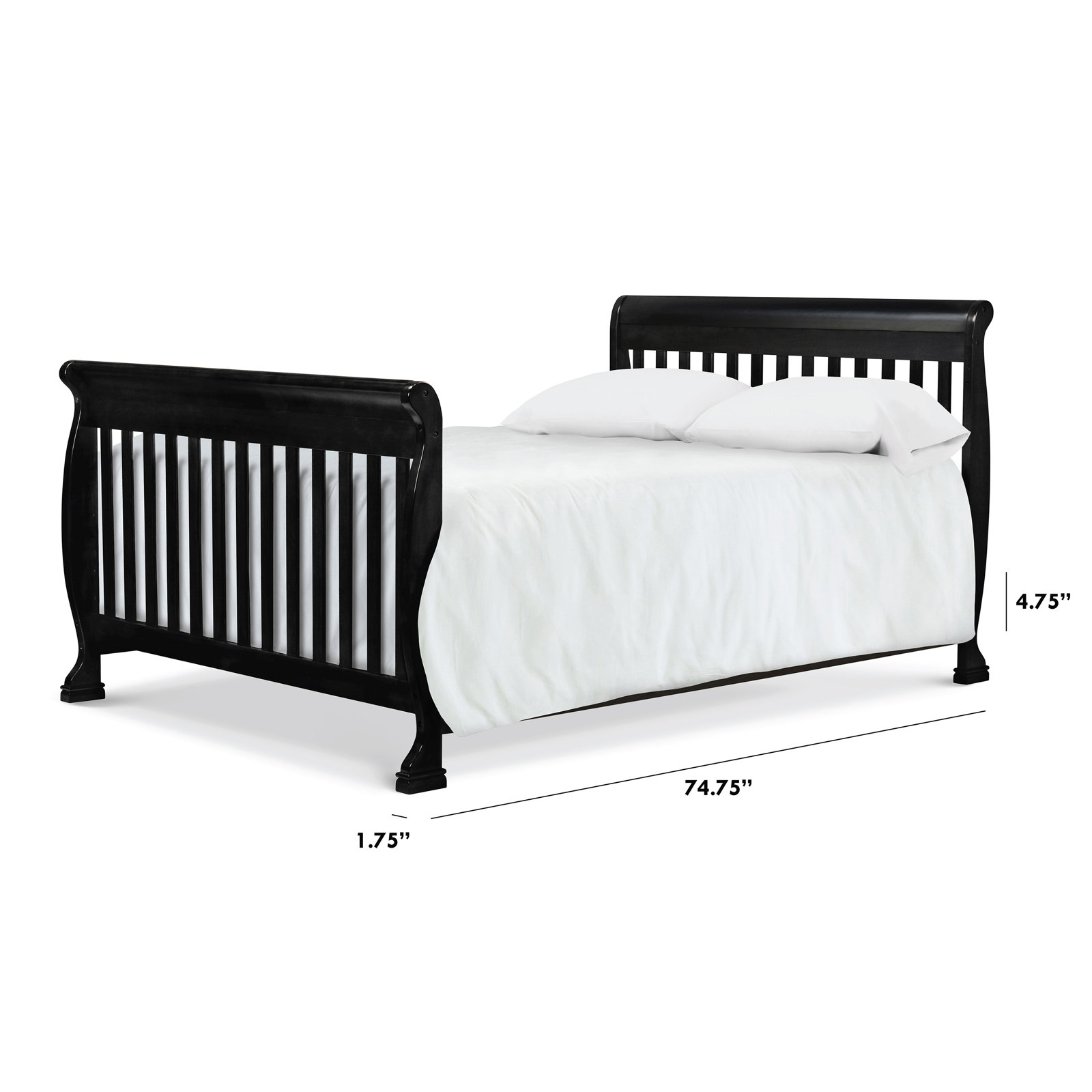 Twin/Full Size Conversion Kit Bed Rails, Ebony Black