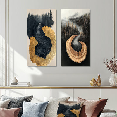 Dark Forest Liquid Gem River II - Landscapes Wall Art 2 Pieces Collection