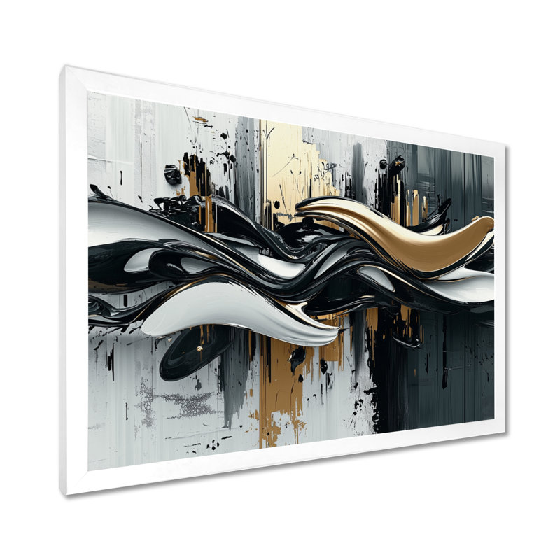 «Widger Goldern Black Shifting Ink Waters I», reproduction d'art sur toile encadrée transitionnelle, H 24 po x l 32 po, Blanc
