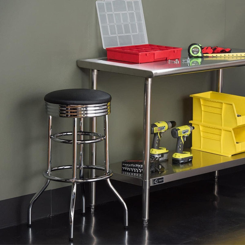 Tabouret de bar pivotant sans dossier robuste avec base chromée et siège en similicuir, noir