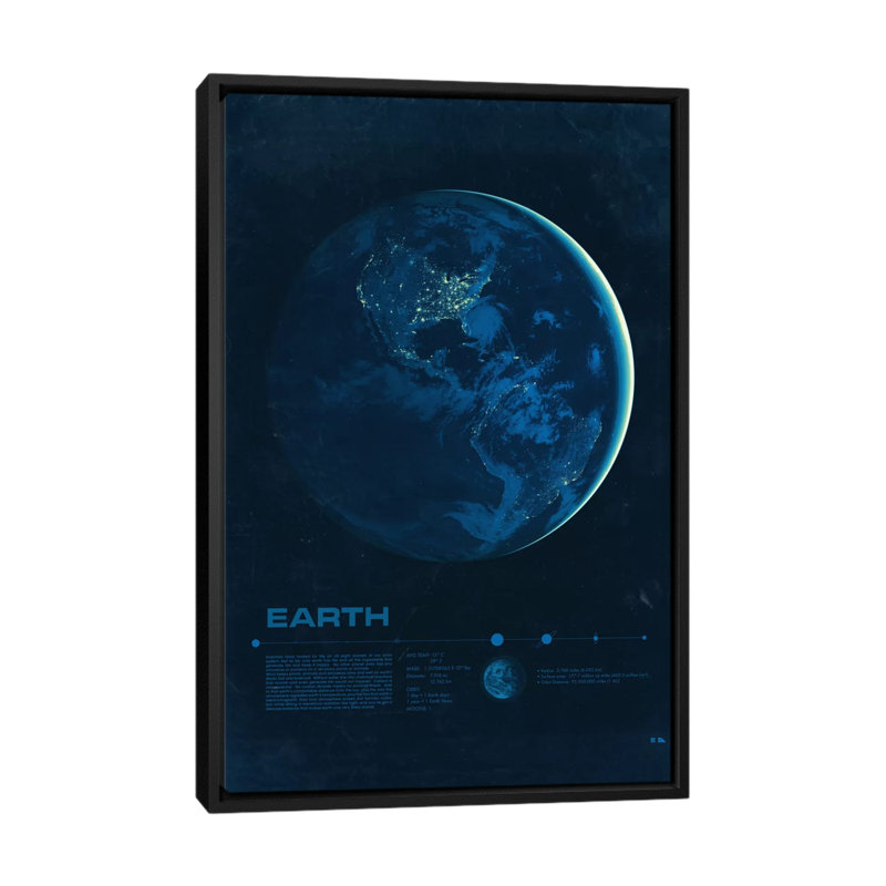 2046 design « terre »-impression sur toile tendue, H 26 po x l 18 po x P 1,5 po, Toile avec cadre noir, Pas de tapis