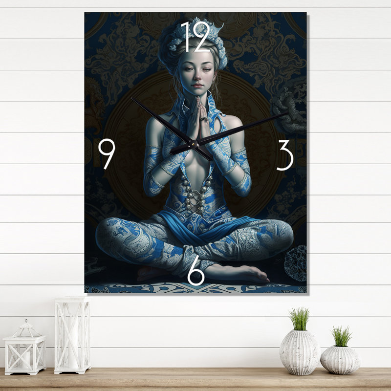 Horloge murale moderne bleu Yogini, Grand