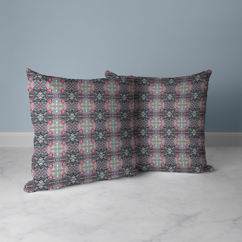 Coussin décoratif floral intérieur / extérieur Floral Elegance, H 18 po x l 18 po, Bleu / rose