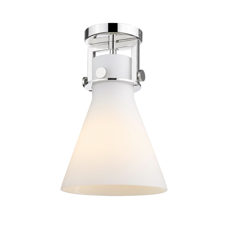 Skokie Glass Semi Flush Mount, Matte White, Polished Nickel