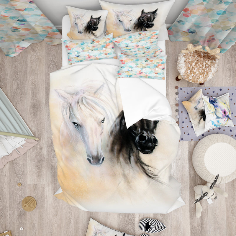 Ensemble de housse de couette pour têtes de cheval designart, Housse de couette grand + 2 taies décoratives