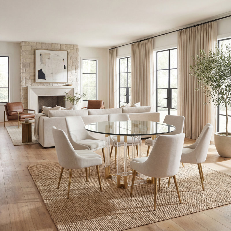 Reiner Round Dining Table, 30"H x 42"L x 42"W, Gold/Clear