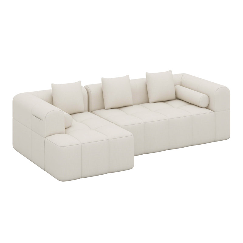 Canapé modulaire moderne entièrement compressé avec assise profonde et deux poches latérales, Beige