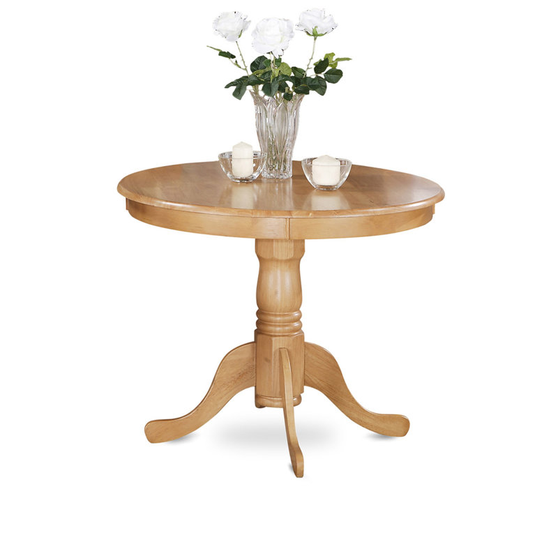 5 Piece Dining Set for 4 Includes a Round Kitchen Table with Pedestal and 4 Light Beige Linen Fabric Parson Dining Chairs, Oak