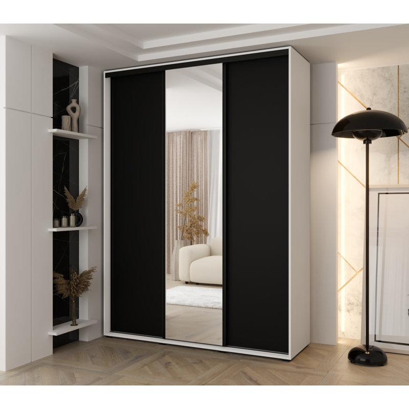 3 Door Manufactured Wood Wardrobe, 235.2cm H x 180cm W x 45cm D, Black/White
