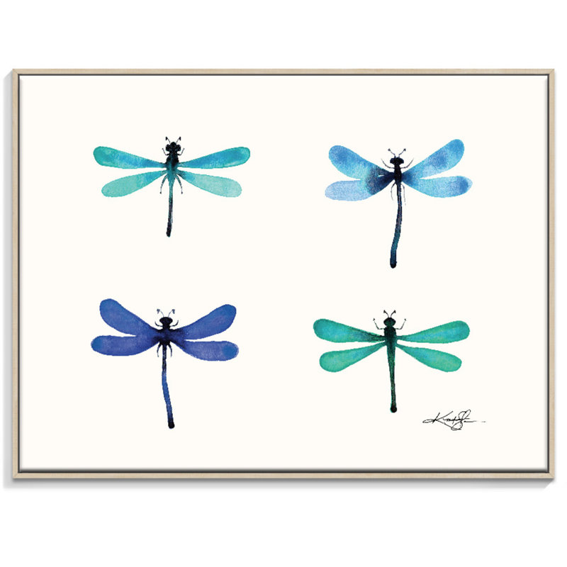 Four Dragonflies 8 by Kathy Morton Stanion - Painting on Canvas, 41cm H x 51cm W, Timber Floater Framed