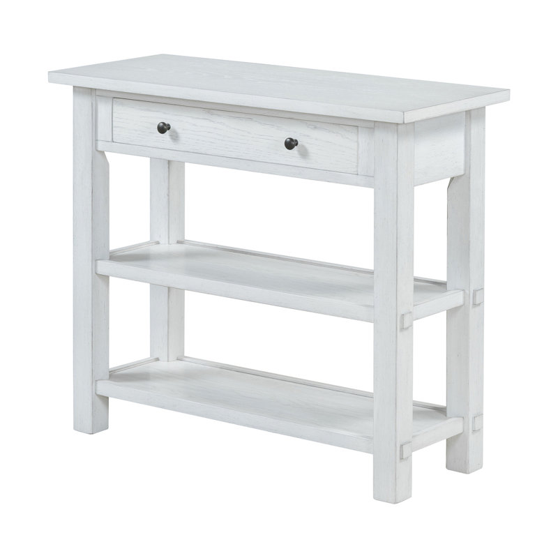Table d'entrée avec rangement, console rétro avec tiroir et deux tablettes robustes pour l'entrée, le salon (blanc antique)