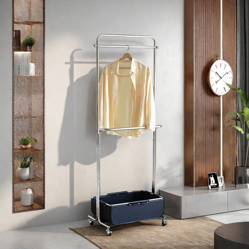 Coat Rack Leather Basket, Black