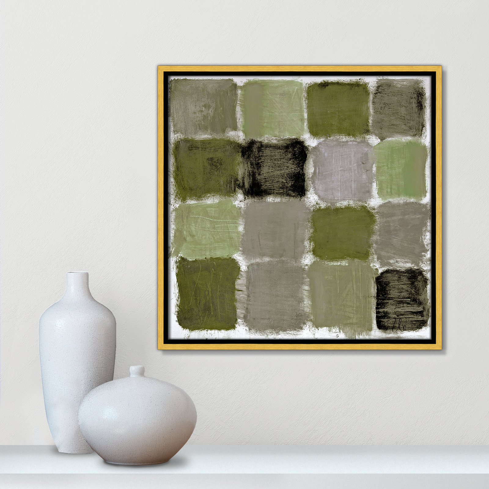 Coppola "Powder Room Green Reflections" Print, 17.5" H x 17.5" W, Gold